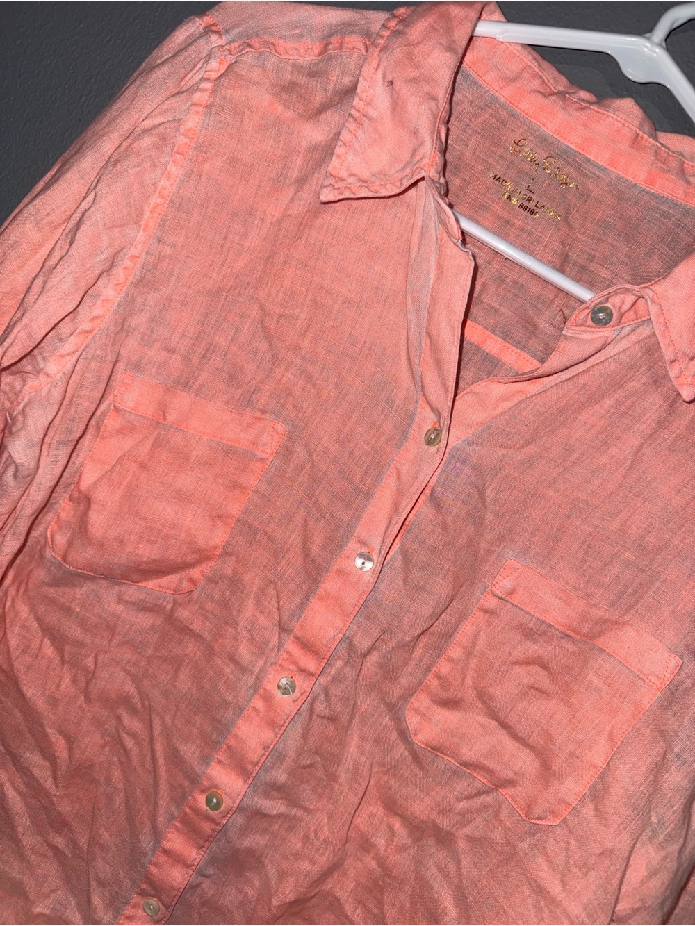 Lilly Pulitzer 100% Linen Lightweight Button-Front Shirt - Coral - Picture 4 of 4
